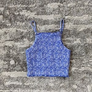 Forever Blue Floral Printed Cropped Tank Top Small